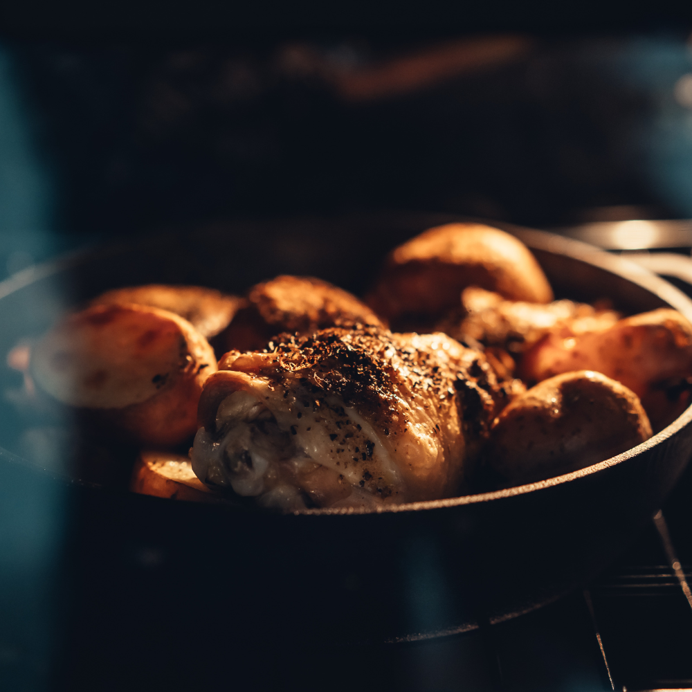 Hoe lang moet kip in de oven?