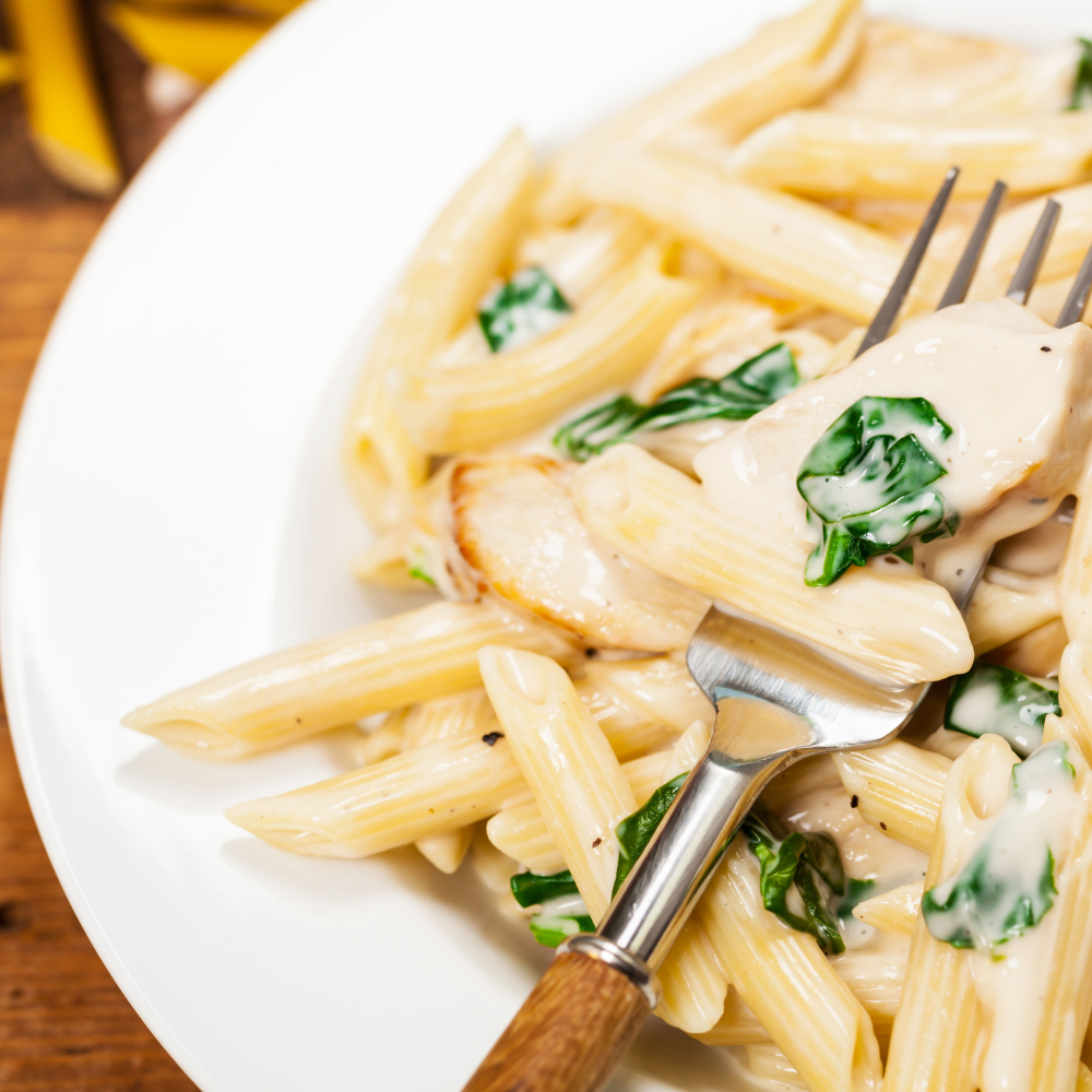 pasta met spinazie en kip